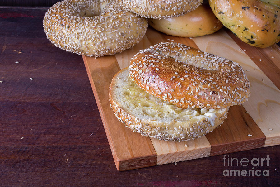 Bread Photograph - Fresh Sesame Bagel by Edward Fielding