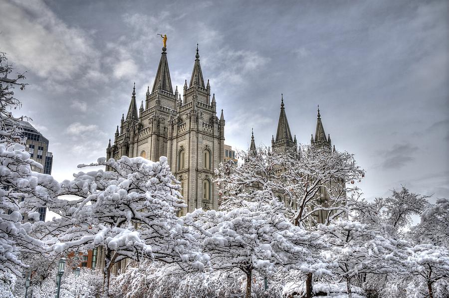 Salt Lake City Photograph - Fresh Snow Upon Temple Grounds  by Michael Morse