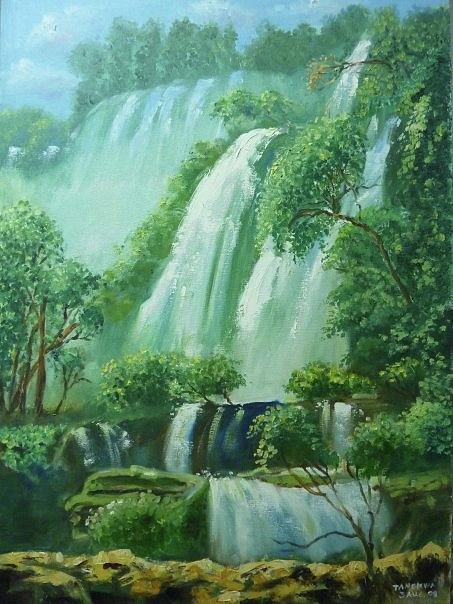Fresh Waterfall Painting by Wanvisa Klawklean