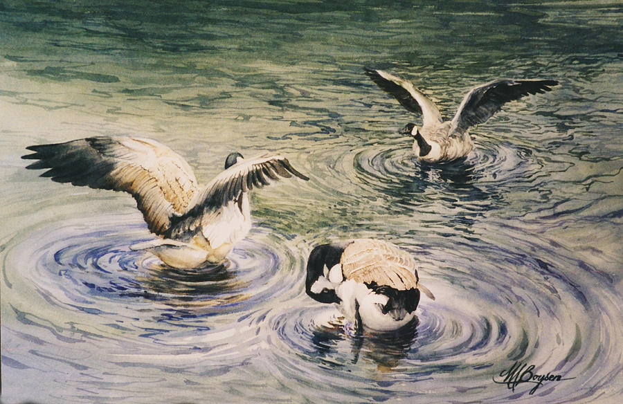 Geese Painting - Freshening Up II by Maryann Boysen