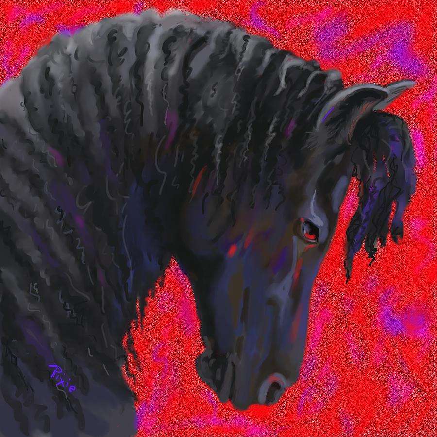 Black Horse Painting - Fresian by Pixie Glore