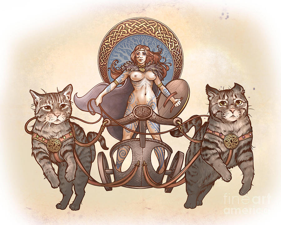 Cat Digital Art - Freya And Her Cat Chariot-Nude Version by Danielle Zemba