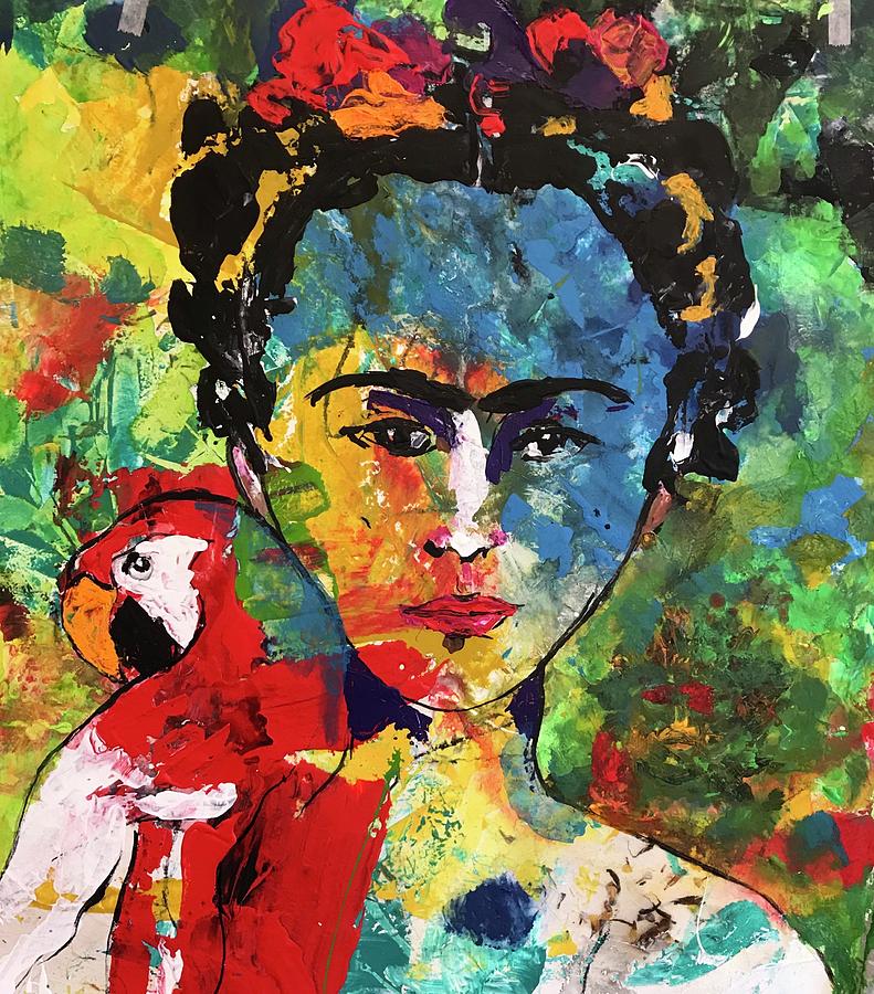 Frida and Parrot Uno Painting by Elaine Elliott