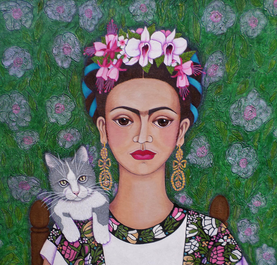 Cat Painting - Frida cat lover closer by Madalena Lobao-Tello