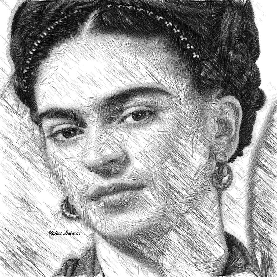 Frida Drawing in Black and White Painting by Rafael Salazar Pixels