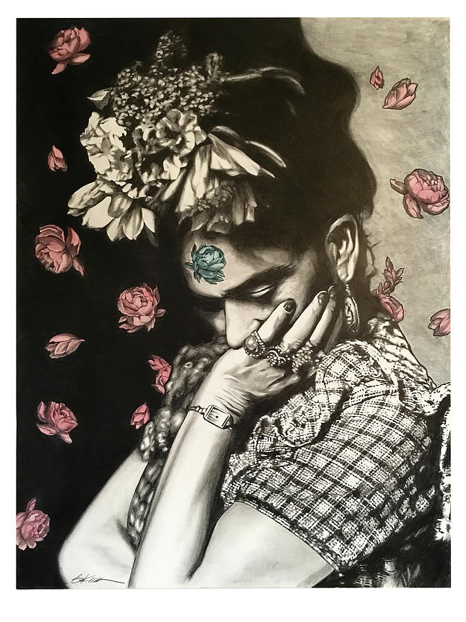 Black And White Drawing - Frida by Gary Kroman