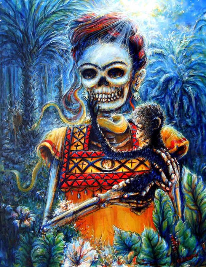 Frida in the Moonlight Garden Painting by Heather Calderon