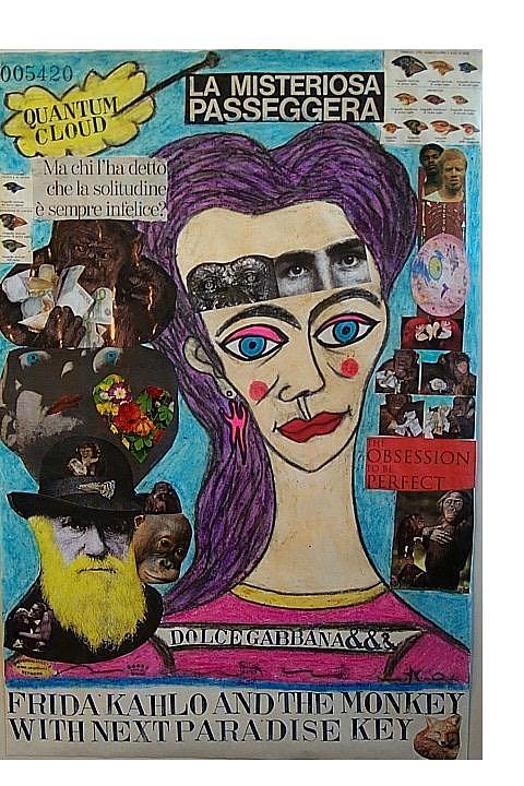 Evolution Of Life Mixed Media - Frida Kahlo And The Monkey With Next Paradise Key by Francesco Martin