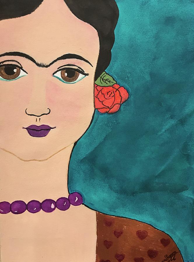 Frida Kahlo purple lips Painting by Rosa Lopez