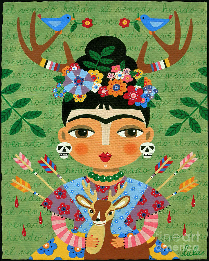 Bird Painting - Frida Kahlo with Antlers and Deer by Andree Chevrier