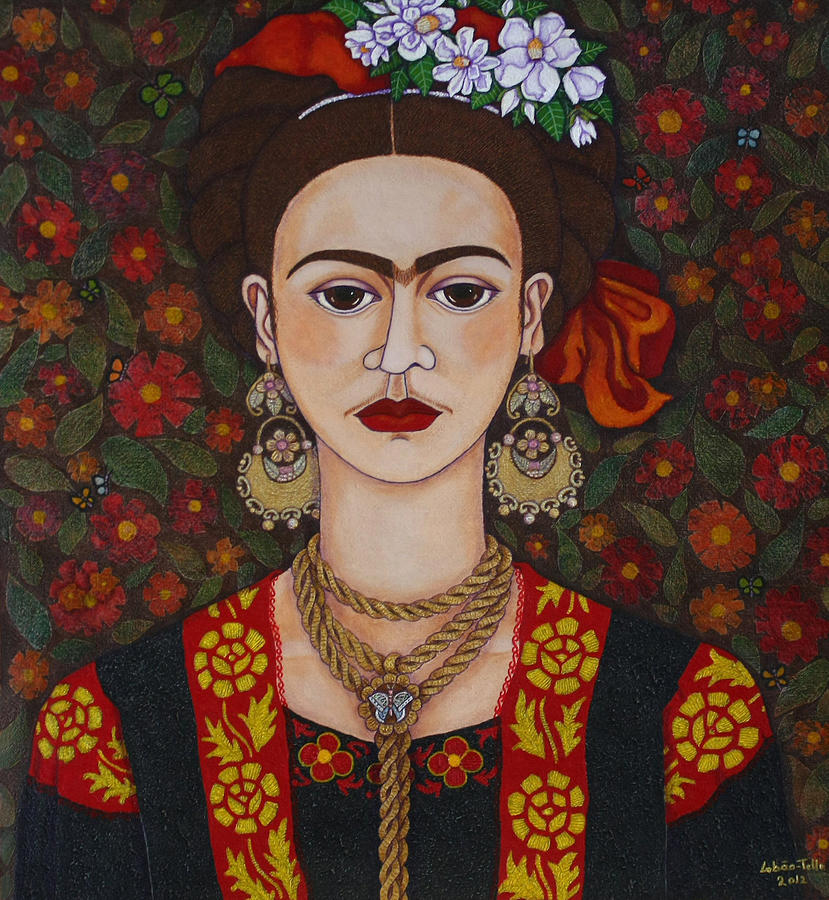Frida Painting - Frida with butterflies by Madalena Lobao-Tello