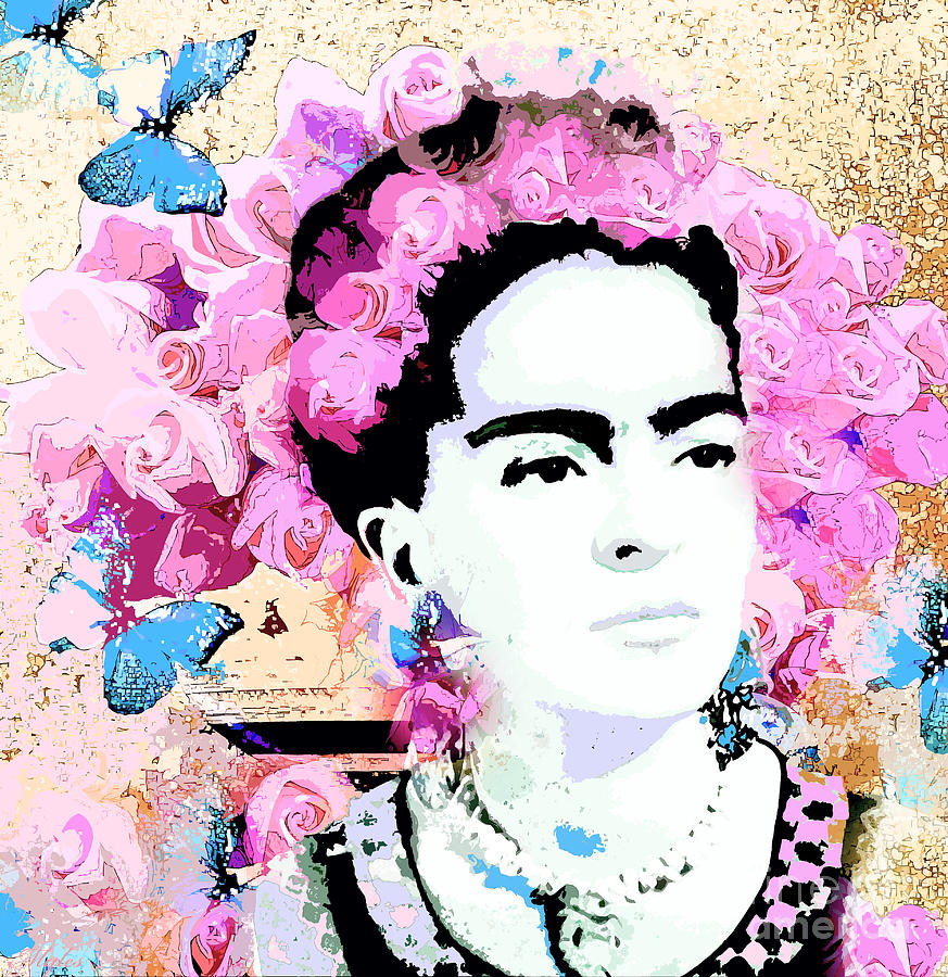 Frida Kahlo And Pink Roses Painting by Saundra Myles