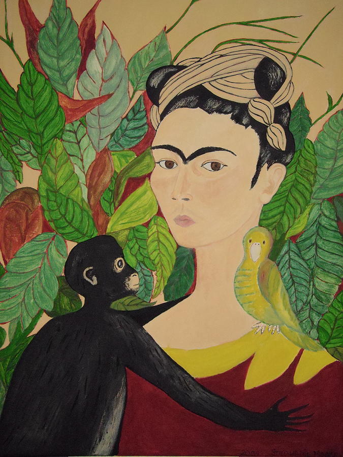 Frida with Monkey and Bird Painting by Stephanie Moore