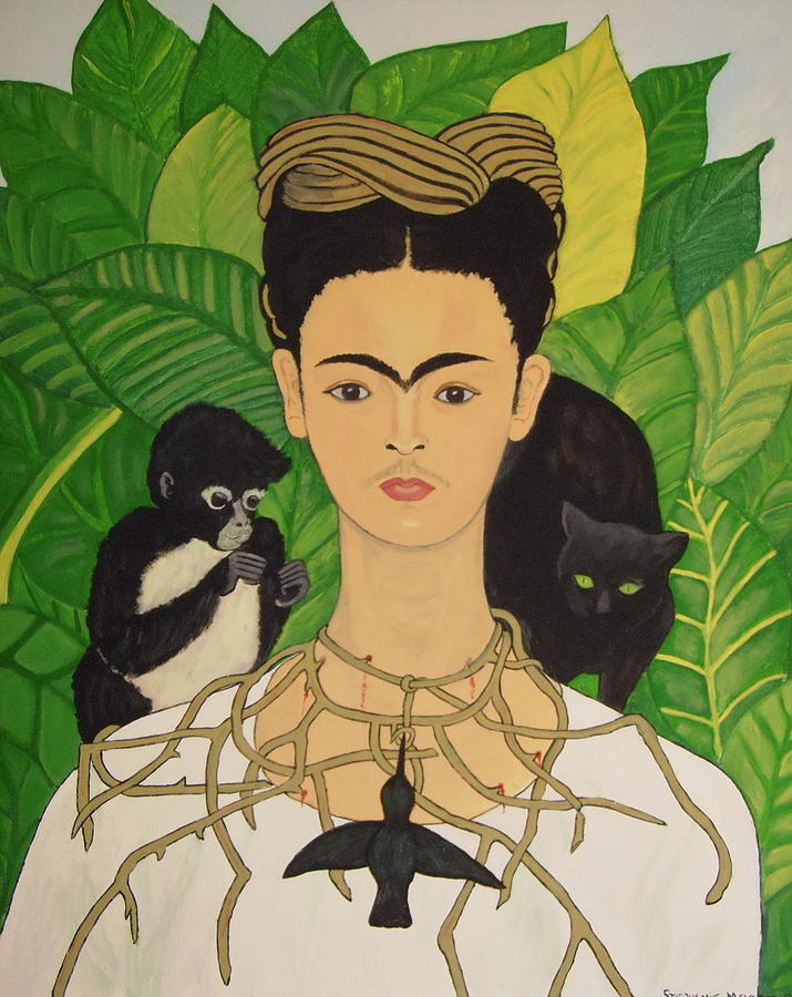 Frida with Monkey and Cat Painting by Stephanie Moore