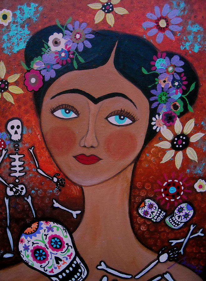 Flower Painting - Frida With Skulls by Pristine Cartera Turkus
