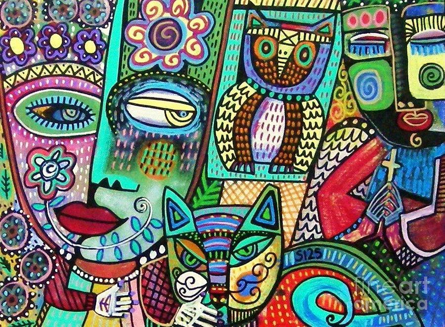 -Frida's Garden Owl And Cat by Sandra Silberzweig -Frida's Garden Owl And Cat by Sandra Silberzweig