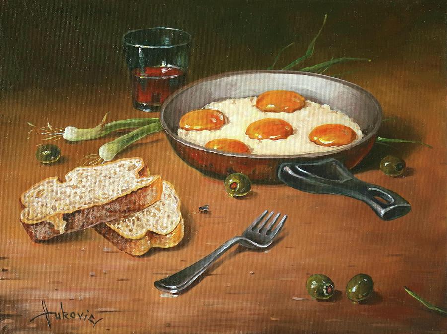 Bread Painting - Fried eggs by Dusan Vukovic