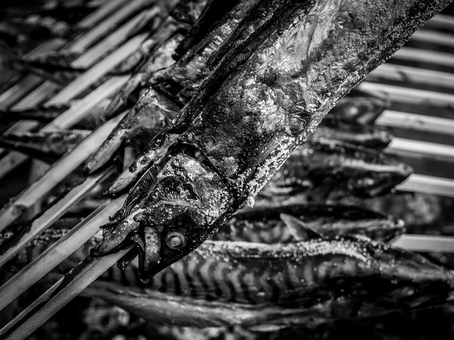 Fish Photograph - Fried Freshwater Fish - Black and White by Kaleidoscopik Photography