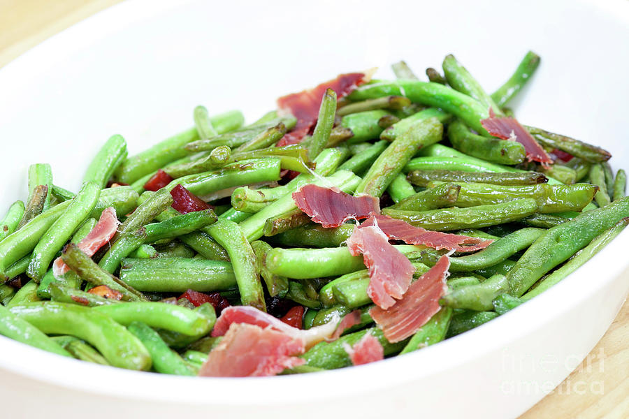 Fried green beans with ham Photograph by Michal Boubin