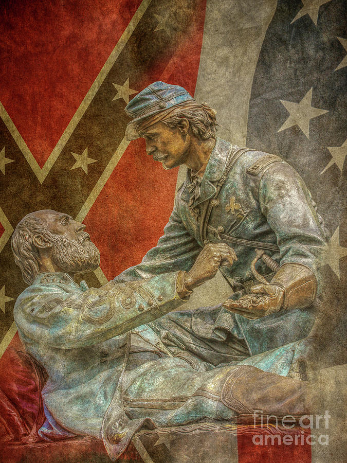 Friend to Friend Monument Gettysburg Flags Digital Art by Randy Steele