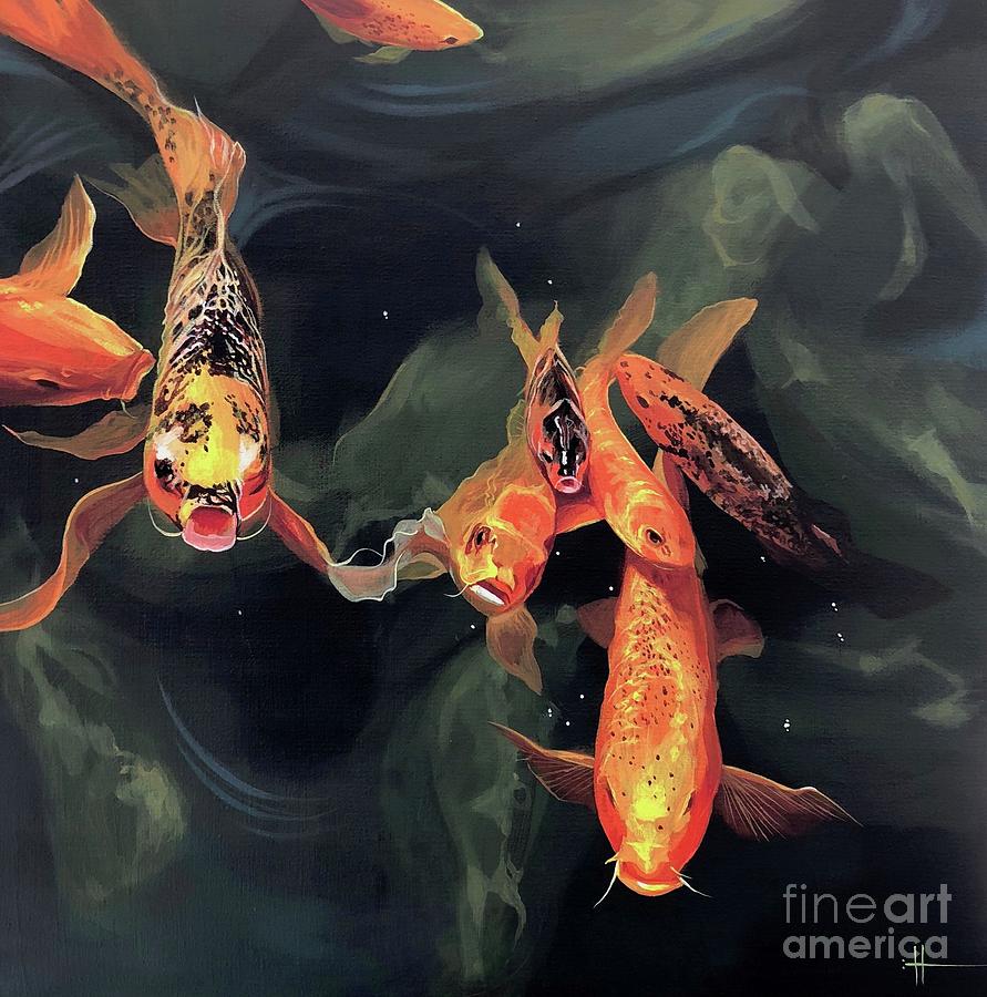 Goldfish Painting - Friendly Fish by Hunter Jay