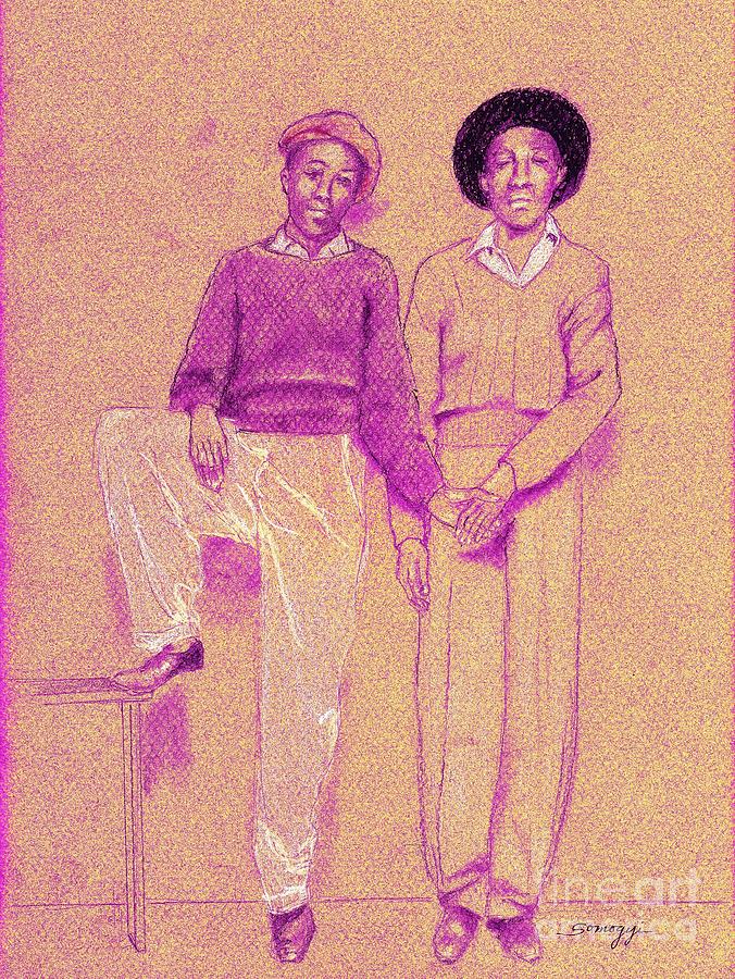 Friends, Memphis 1942 in purple Digital Art by Jayne Somogy