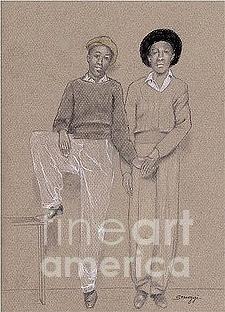 Friends, Memphis 1942 -- Retro Portrait of 2 African-American Teenagers Drawing by Jayne Somogy