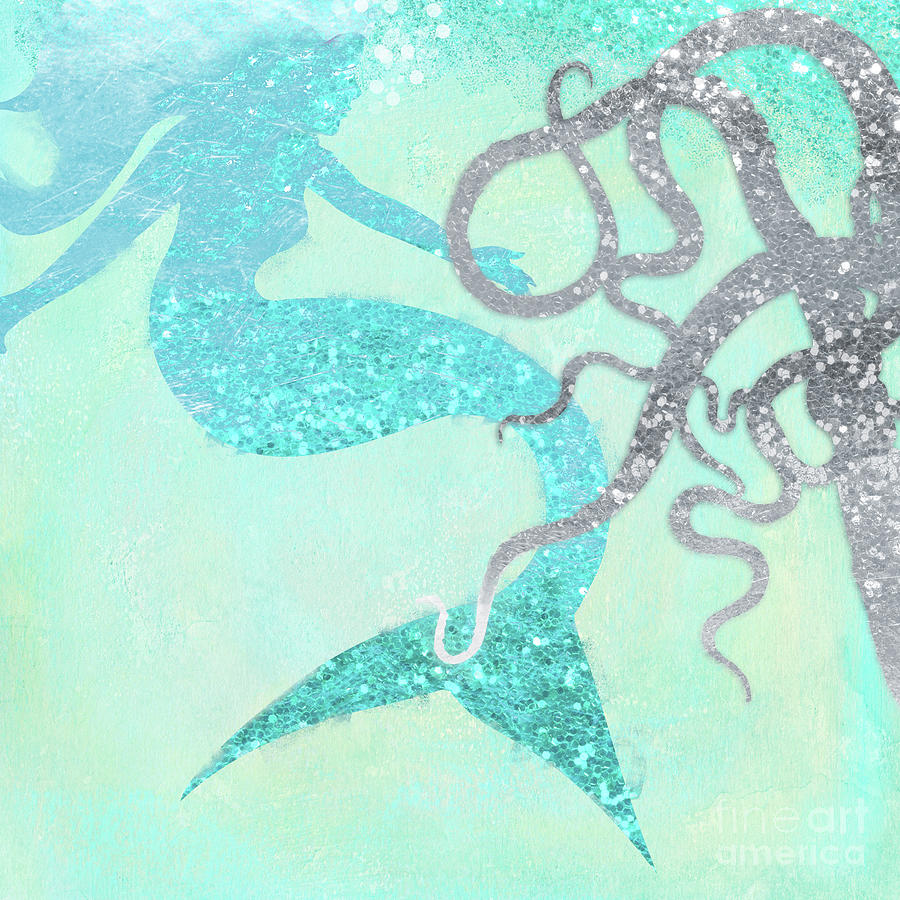 Friends, mermaid and octopus under the sea coastal art Digital Art by ...