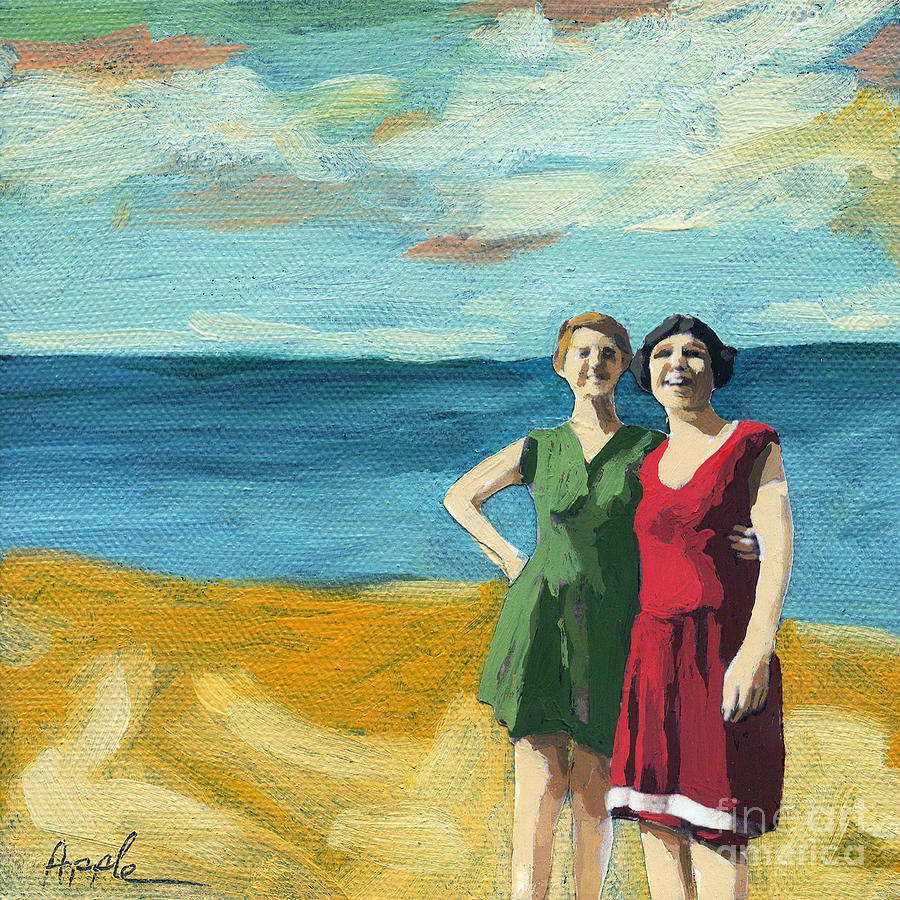 Vintage Painting - Friends on the Beach by Linda Apple