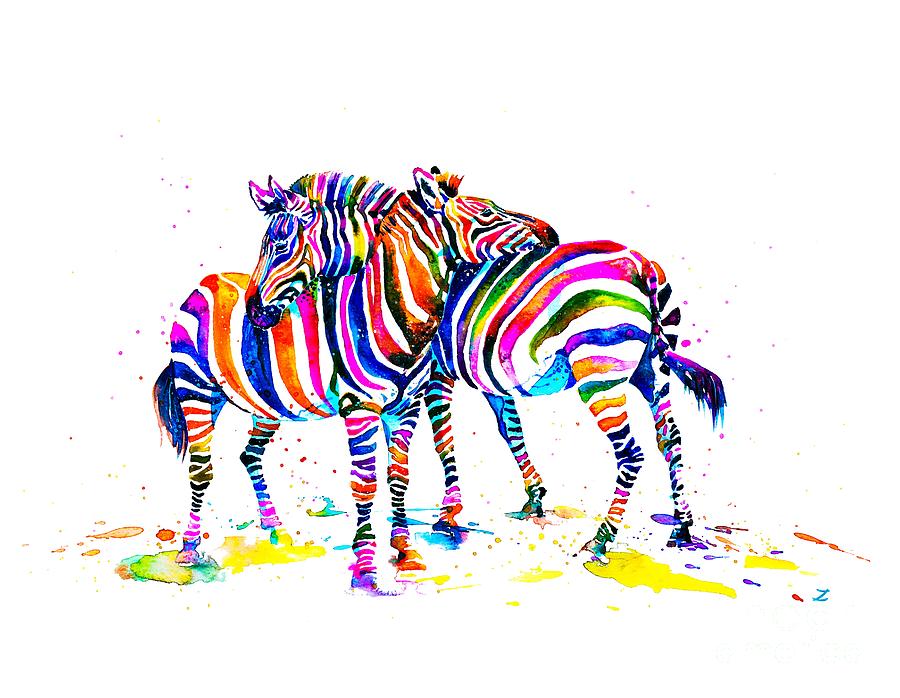 Zebra Painting - Rainbow Zebras by Zaira Dzhaubaeva