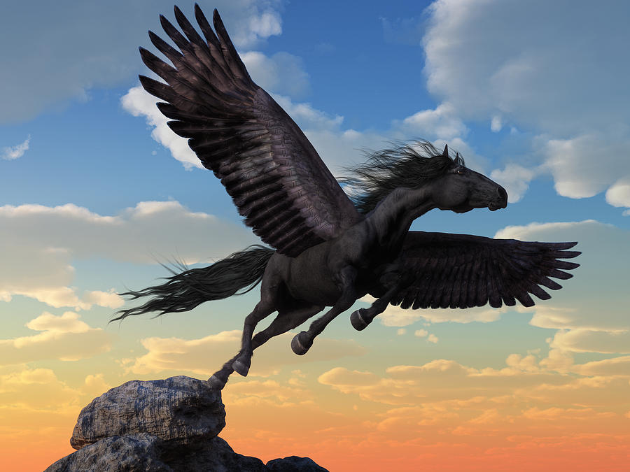Friesian Pegasus Digital Art by Daniel Eskridge