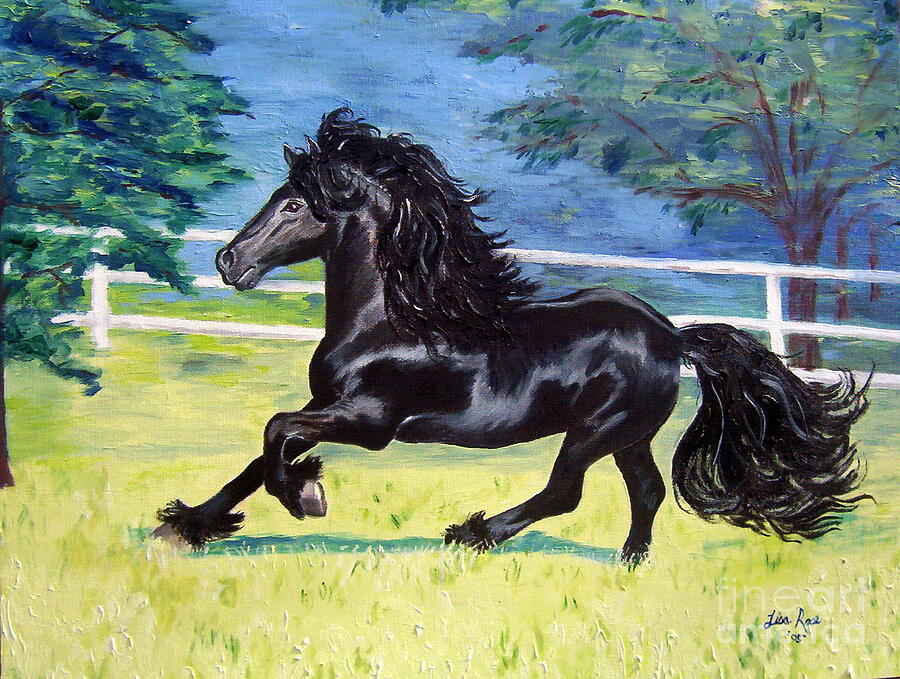 Friesian, run like the wind Painting by Lisa Rose Musselwhite