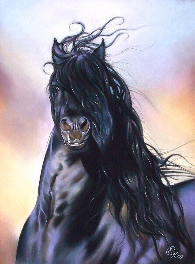 Horse Pastel - Friesian spirit by Elena Kolotusha