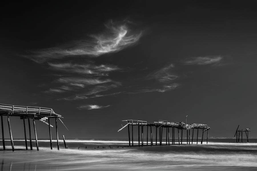 Frisco Fishing Pier in Black and White Photograph by Ranjay Mitra