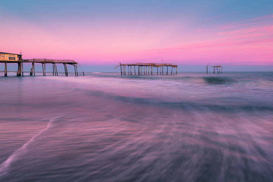 Frisco Pier and Atlantic Beach Waves at Sunset Photograph by Ranjay Mitra