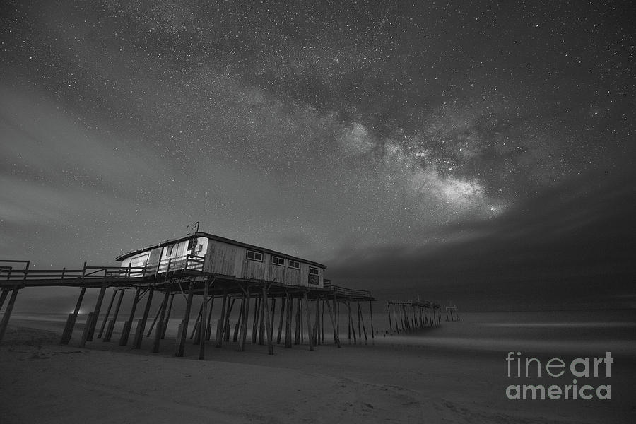 Frisco Pier Under The Milky Way BW Photograph by Michael Ver Sprill