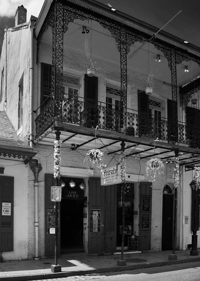 New Orleans Photograph - Fritzels European Jazz Pub in Black and White by Greg and Chrystal Mimbs
