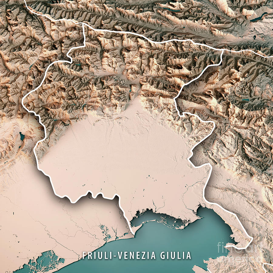 Friuli Venezia Giulia State Italy 3d Render Topographic Map Neut Digital Art By Frank Ramspott