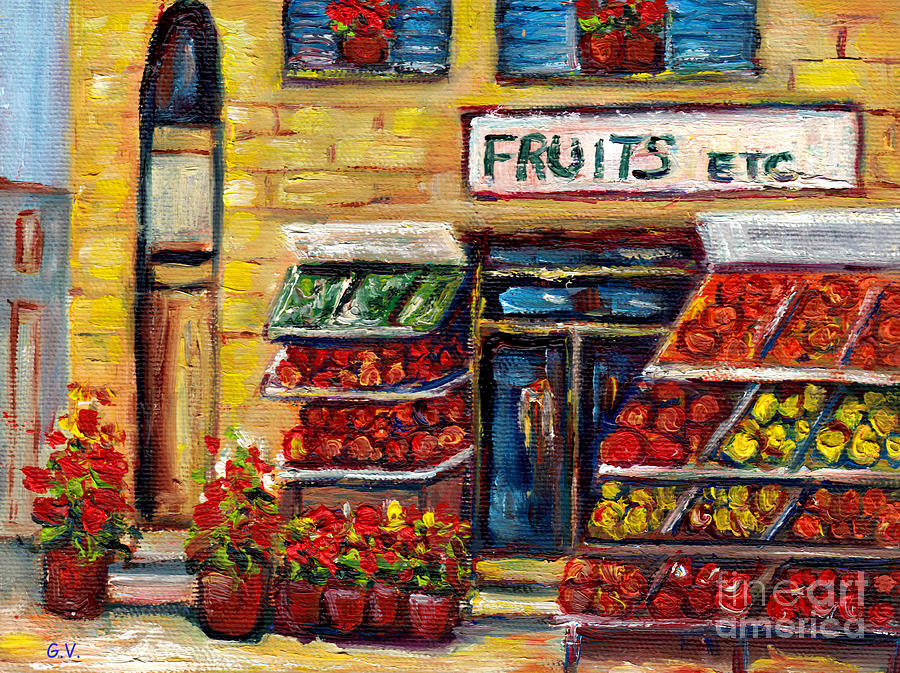 Fruits And Vegetables Store Urban City Scene Painting Original Art For Sale Painting by Grace Venditti