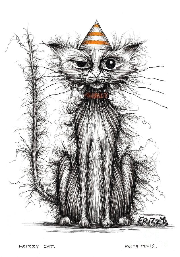 Frizzy cat Drawing by Keith Mills