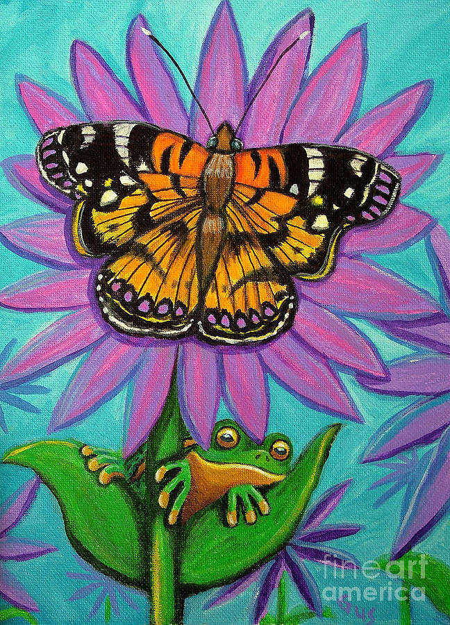Frog Painting - Frog and Butterfly by Nick Gustafson
