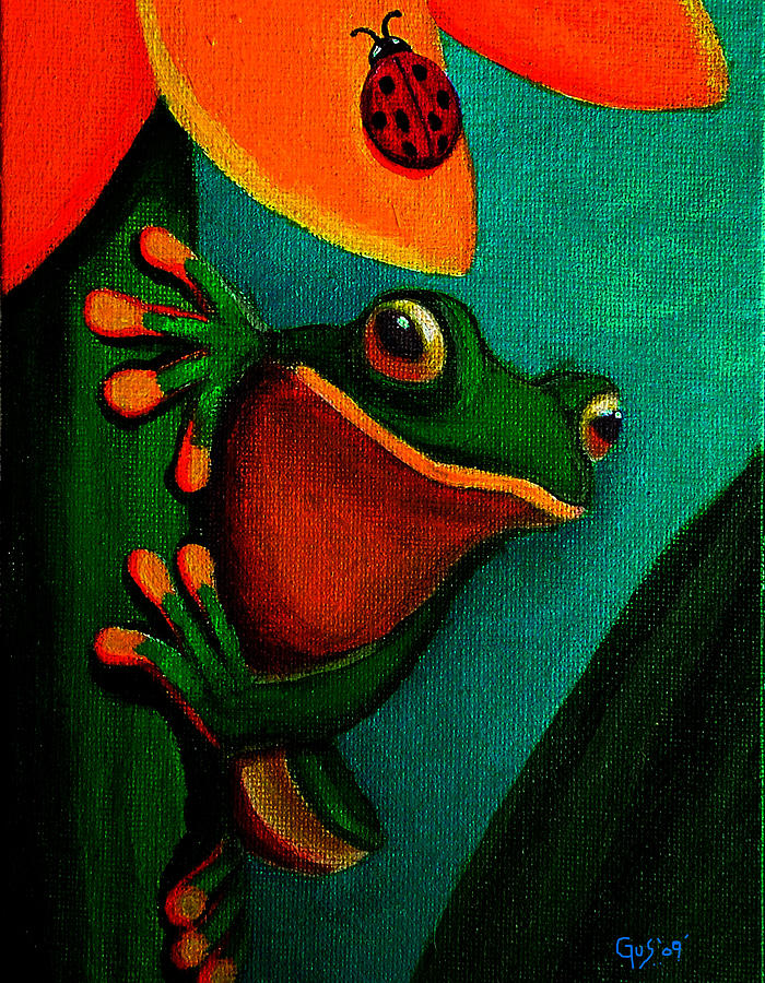 Frog and ladybug Painting by Nick Gustafson