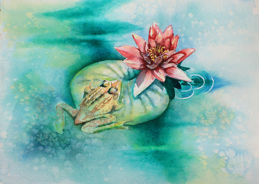 Frog And Lily Pad Painting By Carol Rhodes