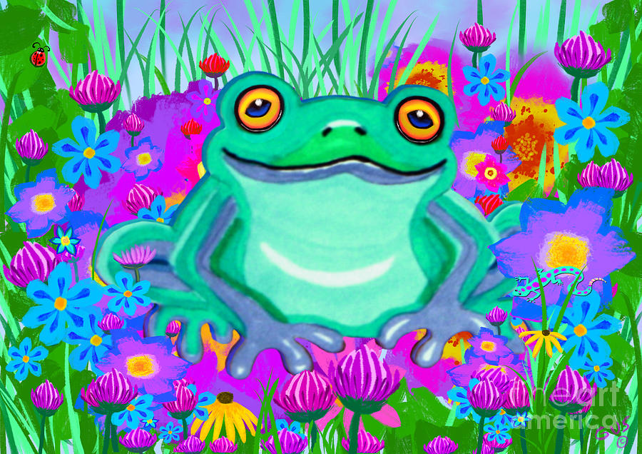 Frog And Spring Flowers Painting