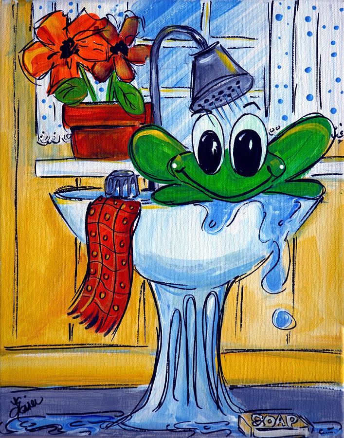 Frog Bath Painting by Terri Einer