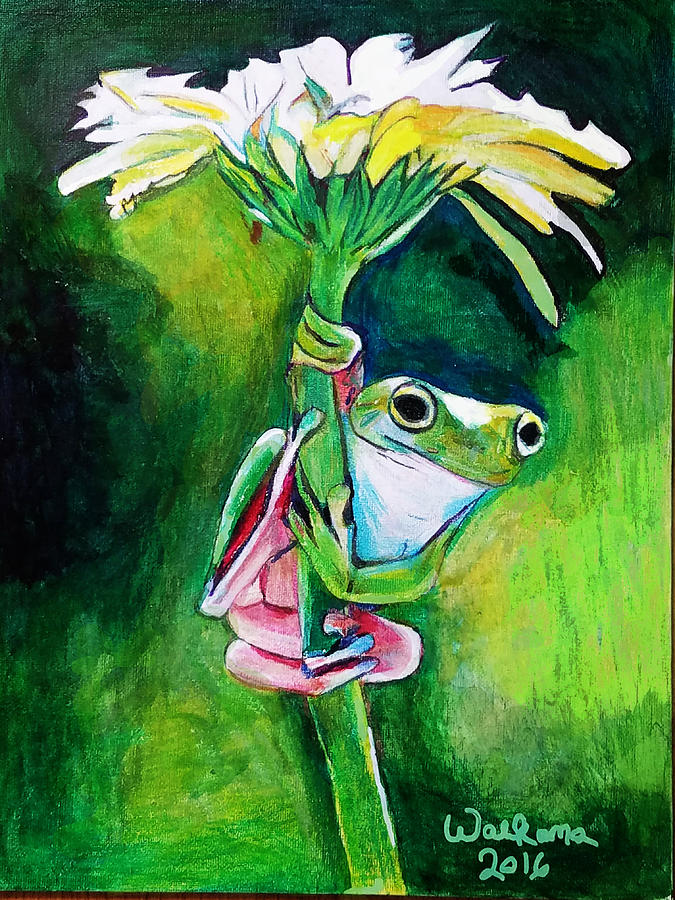 Frog Holding Flower Stem Drawing by Robert Walkama | Fine Art America