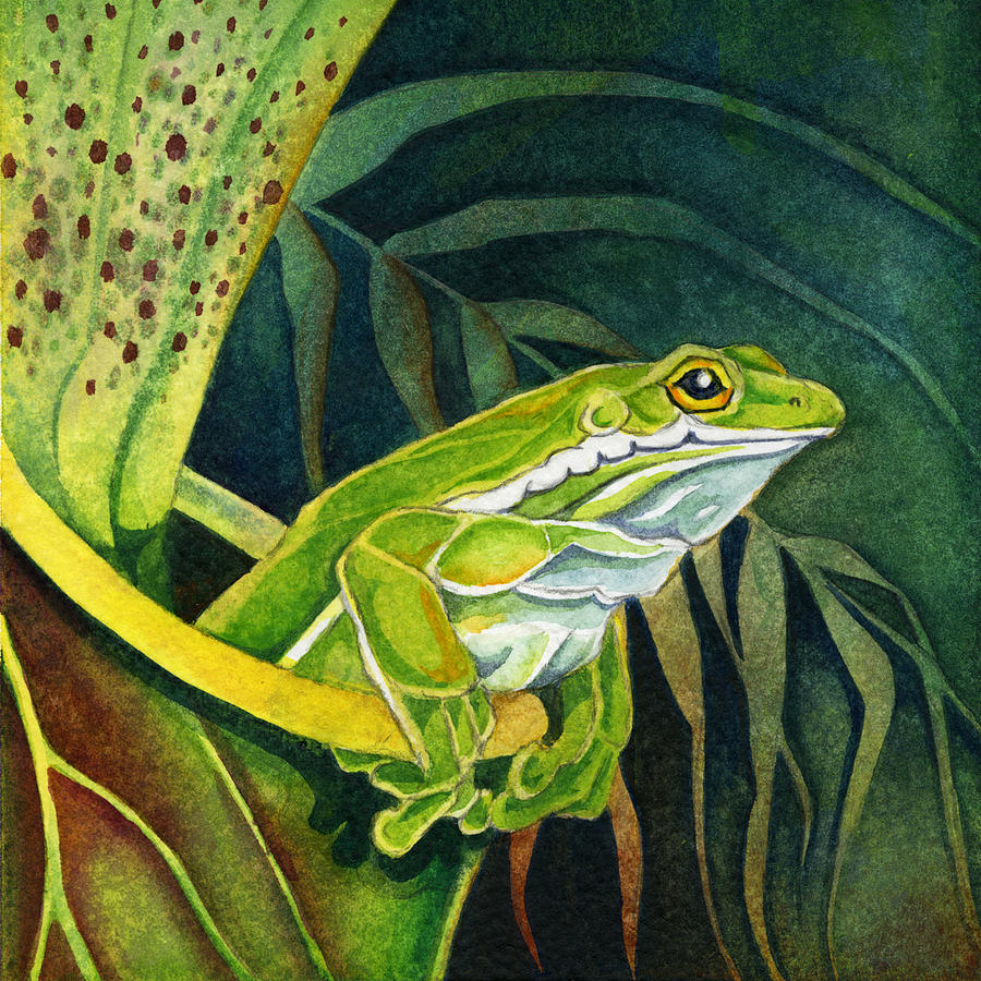 Frog In Pitcher Plant Painting by Lyse Anthony