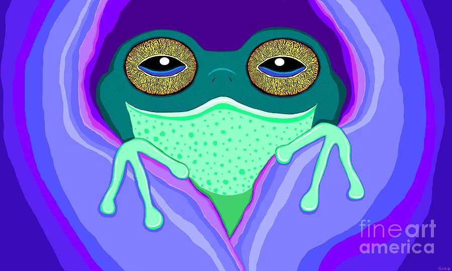 Frog in Purple Flower Painting by Nick Gustafson