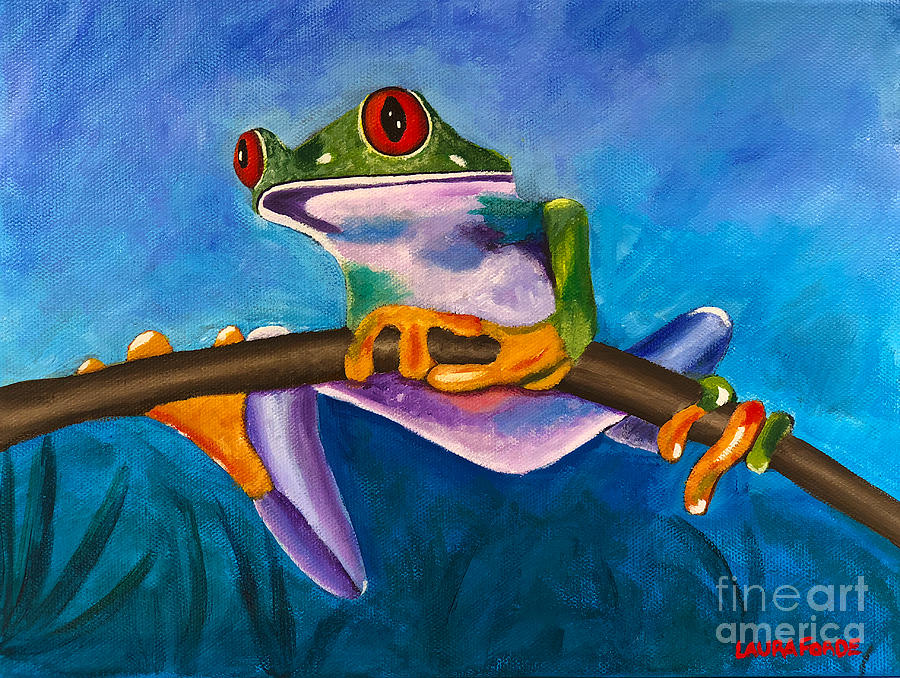 Frog On A Branch Painting by Laura Forde