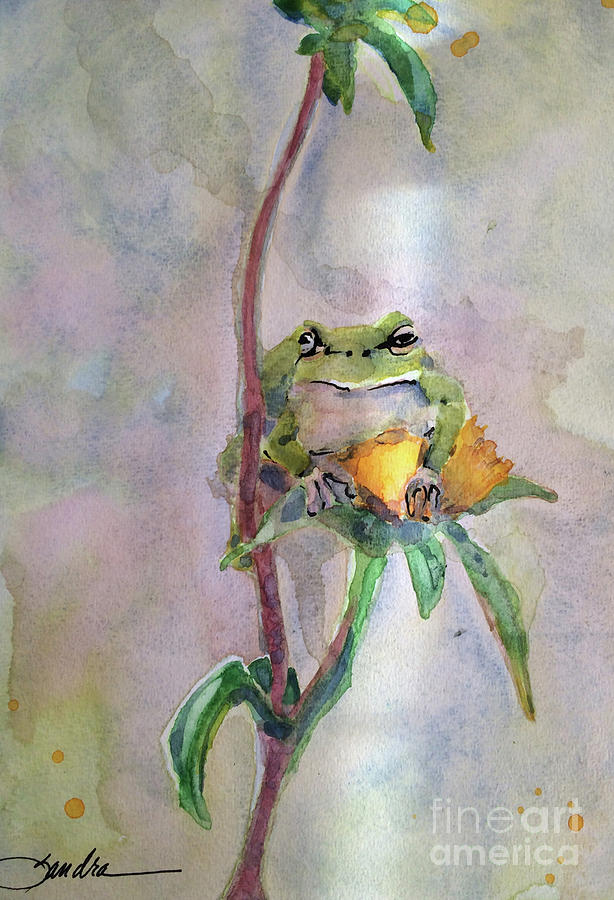 Frog on a Flower Painting by Sandra Stone - Fine Art America